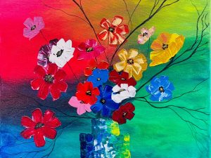 Vibrant floral canvas art featuring colorful flowers, perfect for home decor and uplifting any space.
