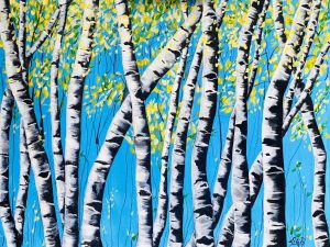 vibrant birch tree wall art for Stunning vibrant birch tree wall art, perfect for home décor to bring nature indoors.