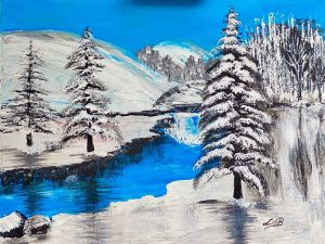 Stunning winter wonderland canvas art showcasing a peaceful snowy landscape, perfect for home decor.
