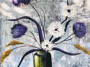 Stunning Navy Blue Flower Painting on canvas, perfect for elegant home decor.